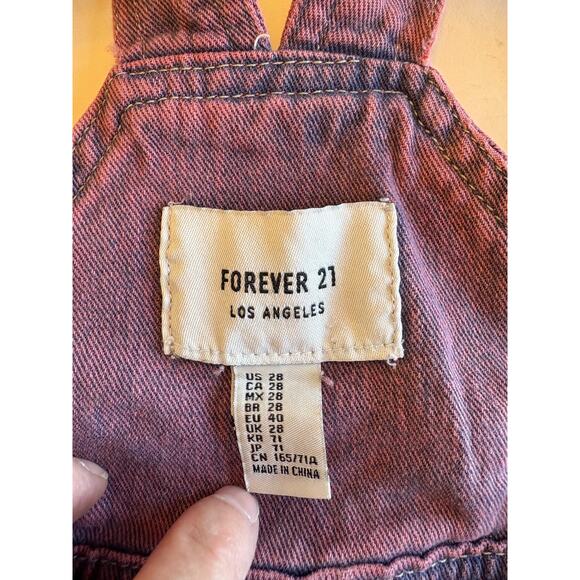 Forever 21 Classic Denim Overall Shorts In Distressed Red/Pink Wash SIZE 28 - Picture 4 of 9